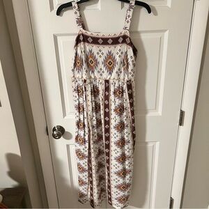 Sonoma Goods For Life Women's Linen blend Boho Midi Dress Aztec pattern Small